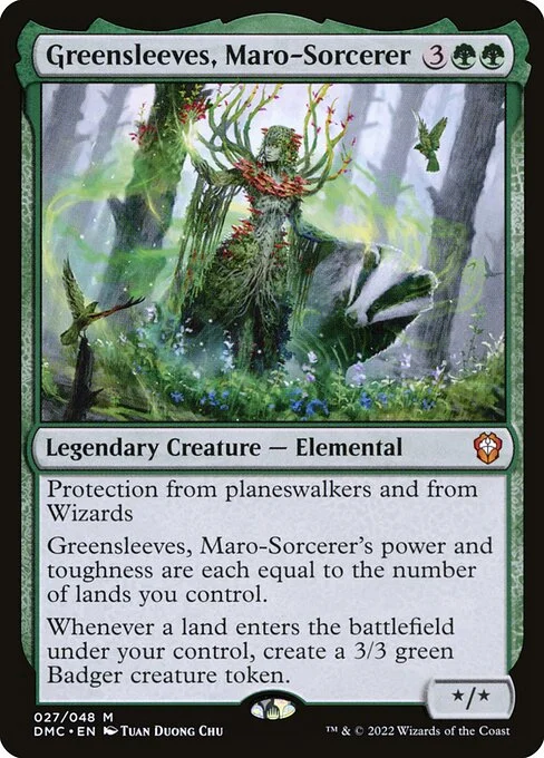 Greensleeves, Maro-Sorcerer, carta Magic di tipo Legendary Creature — Elemental Sorcerer illustrata da Tuan Duong Chu
