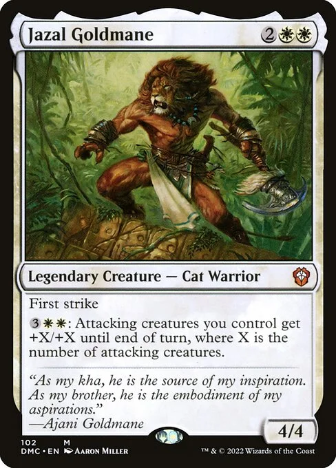 Jazal Goldmane, carta Magic di tipo Legendary Creature — Cat Warrior illustrata da Aaron Miller