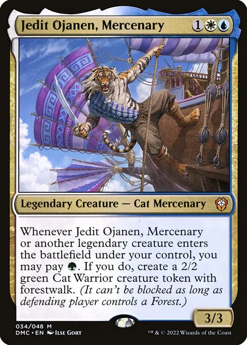 Jedit Ojanen, Mercenary, carta Magic di tipo Legendary Creature — Cat Mercenary illustrata da Ilse Gort
