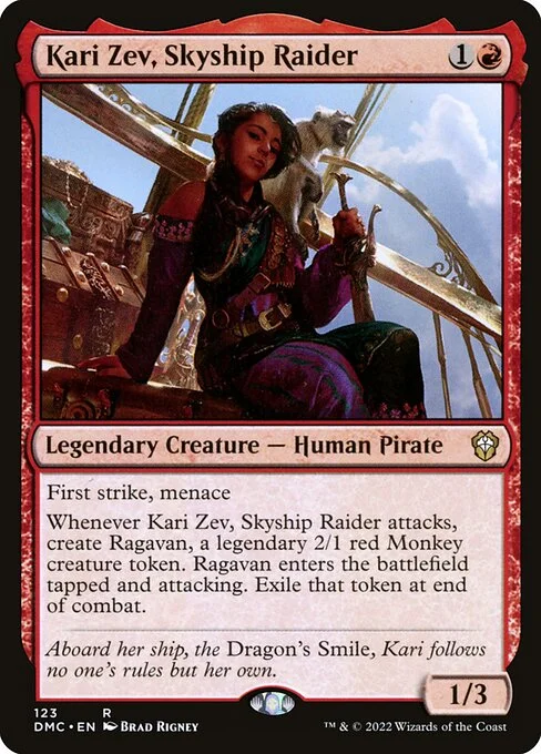Kari Zev, Skyship Raider, carta Magic di tipo Legendary Creature — Human Pirate illustrata da Brad Rigney