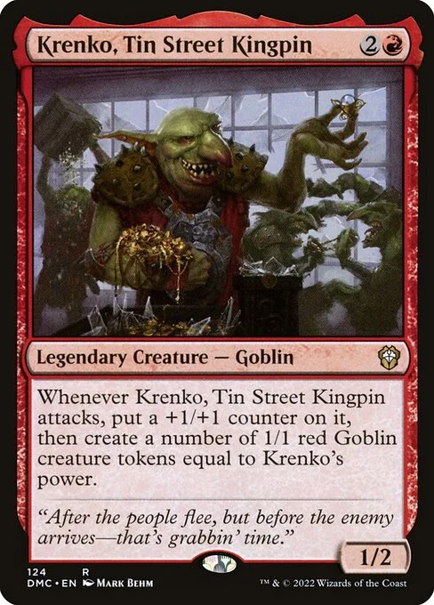 Krenko, Tin Street Kingpin, carta Magic di tipo Legendary Creature — Goblin illustrata da Mark Behm