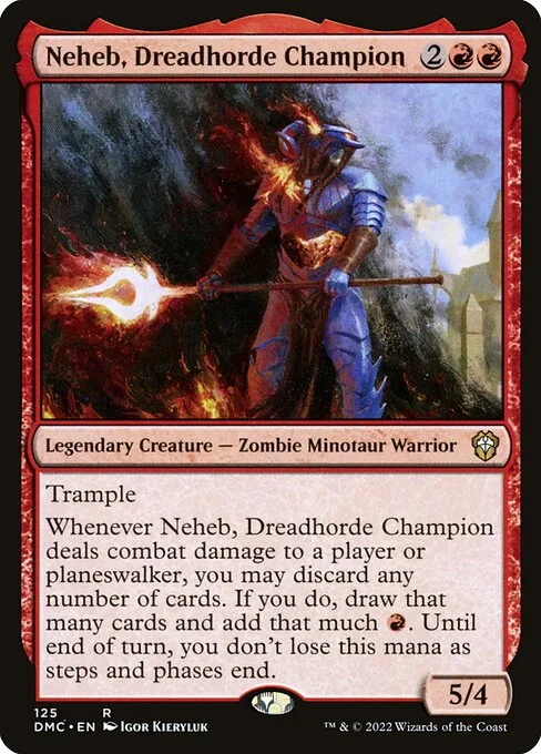 Neheb, Dreadhorde Champion, carta Magic di tipo Legendary Creature — Zombie Minotaur Warrior illustrata da Igor Kieryluk
