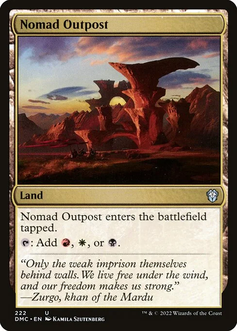 Nomad Outpost, carta Magic di tipo Land illustrata da Kamila Szutenberg