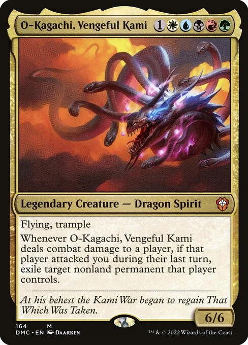 O-Kagachi, Vengeful Kami, carta Magic di tipo Legendary Creature — Dragon Spirit illustrata da Daarken