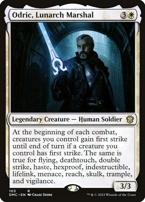 Odric, Lunarch Marshal, carta Magic di tipo Legendary Creature — Human Soldier illustrata da Chase Stone
