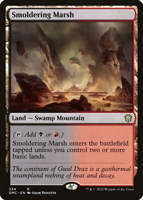 Smoldering Marsh, carta Magic di tipo Land — Swamp Mountain illustrata da Adam Paquette