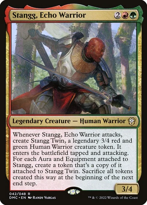 Stangg, Echo Warrior, carta Magic di tipo Legendary Creature — Human Warrior illustrata da Randy Vargas