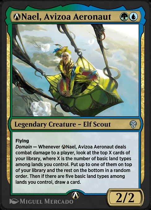 A-Nael, Avizoa Aeronaut, carta Magic di tipo Legendary Creature — Elf Scout illustrata da Miguel Mercado