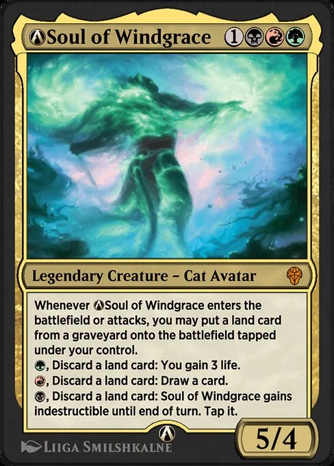 A-Soul of Windgrace, carta Magic di tipo Legendary Creature — Cat Avatar illustrata da Liiga Smilshkalne