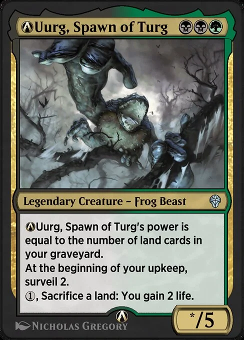 A-Uurg, Spawn of Turg, carta Magic di tipo Legendary Creature — Frog Beast illustrata da Nicholas Gregory