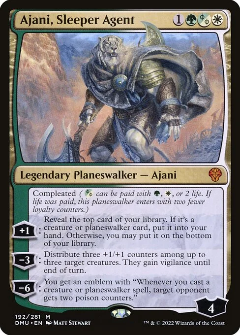 Ajani, Sleeper Agent, carta Magic di tipo Legendary Planeswalker — Ajani illustrata da Matt Stewart
