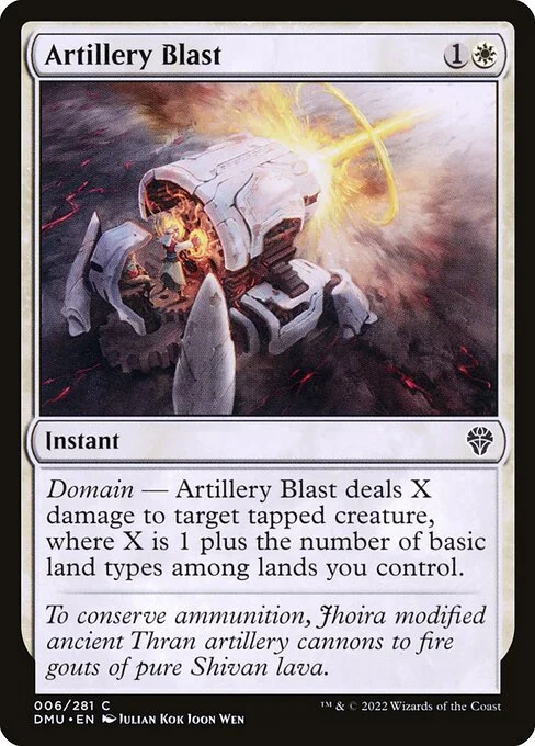 Artillery Blast, carta Magic di tipo Instant illustrata da Julian Kok Joon Wen