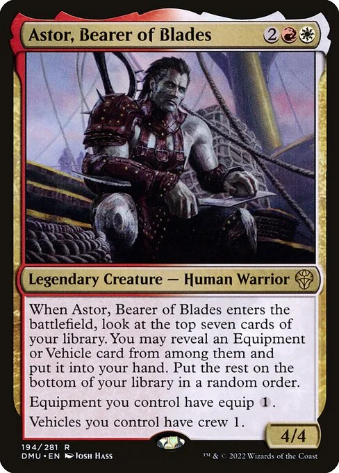 Astor, Bearer of Blades, carta Magic di tipo Legendary Creature — Human Warrior illustrata da Josh Hass