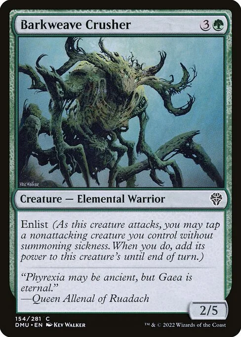 Barkweave Crusher, carta Magic di tipo Creature — Elemental Warrior illustrata da Kev Walker