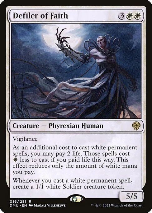 Defiler of Faith, carta Magic di tipo Creature — Phyrexian Human illustrata da Magali Villeneuve