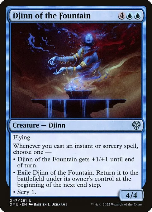 Djinn of the Fountain, carta Magic di tipo Creature — Djinn illustrata da Bastien L. Deharme