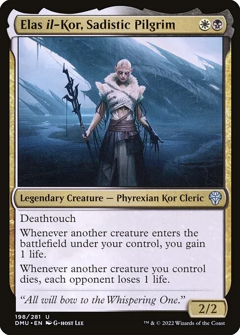 Elas il-Kor, Sadistic Pilgrim, carta Magic di tipo Legendary Creature — Phyrexian Kor Cleric illustrata da G-host Lee