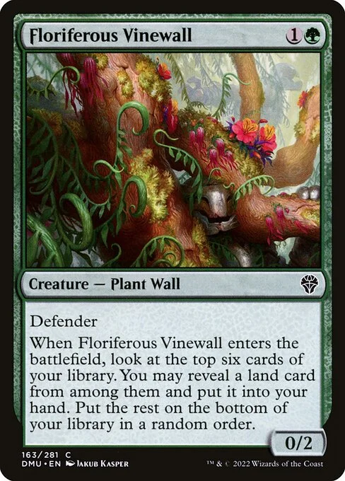 Floriferous Vinewall, carta Magic di tipo Creature — Plant Wall illustrata da Jakub Kasper