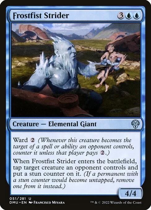 Frostfist Strider, carta Magic di tipo Creature — Elemental Giant illustrata da Francisco Miyara