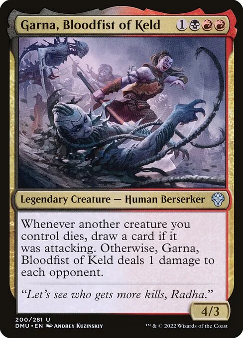 Garna, Bloodfist of Keld, carta Magic di tipo Legendary Creature — Human Berserker illustrata da Andrey Kuzinskiy