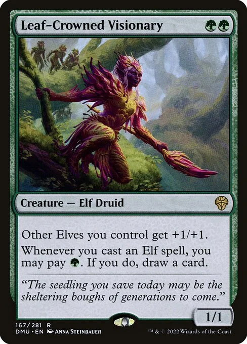 Leaf-Crowned Visionary, carta Magic di tipo Creature — Elf Druid illustrata da Anna Steinbauer