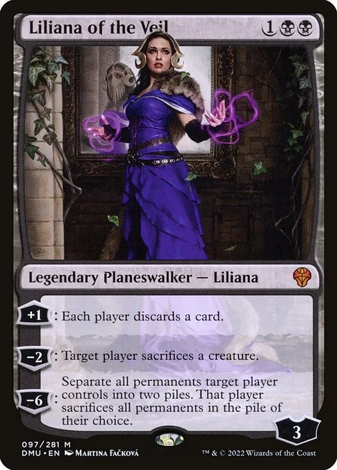 Liliana of the Veil, carta Magic di tipo Legendary Planeswalker — Liliana illustrata da Martina Fačková