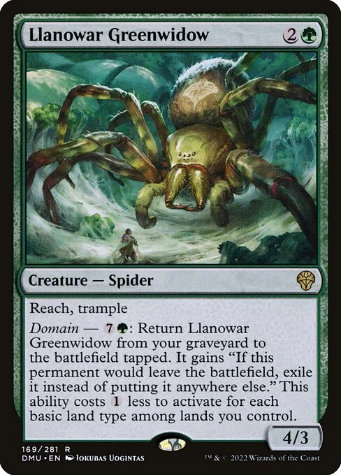 Llanowar Greenwidow, carta Magic di tipo Creature — Spider illustrata da Jokubas Uogintas