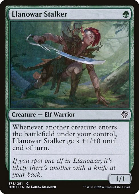 Llanowar Stalker, carta Magic di tipo Creature — Elf Warrior illustrata da Fariba Khamseh