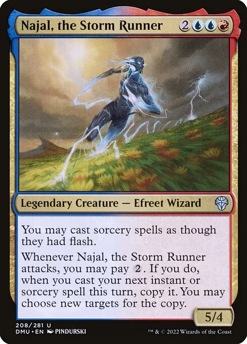 Najal, the Storm Runner, carta Magic di tipo Legendary Creature — Efreet Wizard illustrata da PINDURSKI