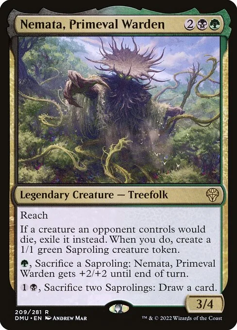 Nemata, Primeval Warden, carta Magic di tipo Legendary Creature — Treefolk illustrata da Andrew Mar