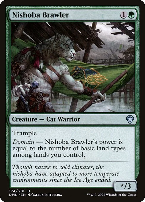 Nishoba Brawler, carta Magic di tipo Creature — Cat Warrior illustrata da Valera Lutfullina