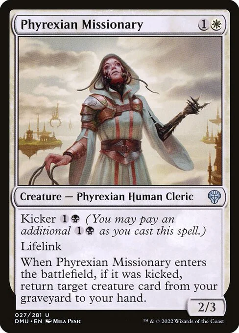 Phyrexian Missionary, carta Magic di tipo Creature — Phyrexian Human Cleric illustrata da Mila Pesic