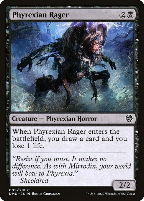 Phyrexian Rager, carta Magic di tipo Creature — Phyrexian Horror illustrata da Brock Grossman