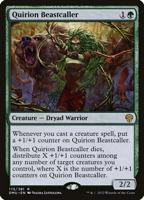 Quirion Beastcaller, carta Magic di tipo Creature — Dryad Warrior illustrata da Valera Lutfullina