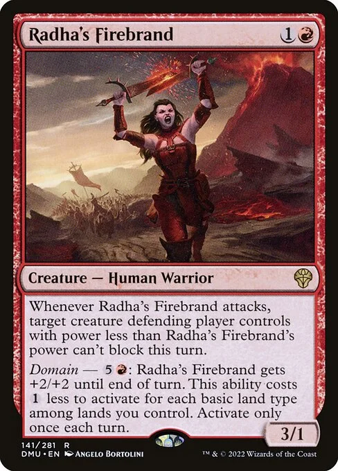 Radha's Firebrand, carta Magic di tipo Creature — Human Warrior illustrata da Ângelo Bortolini