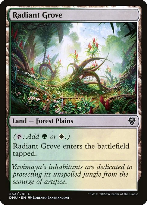 Radiant Grove, carta Magic di tipo Land — Forest Plains illustrata da Lorenzo Lanfranconi