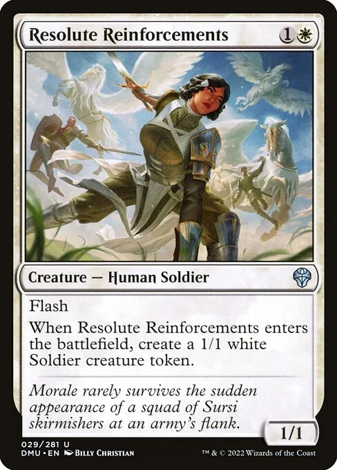 Resolute Reinforcements, carta Magic di tipo Creature — Human Soldier illustrata da Billy Christian
