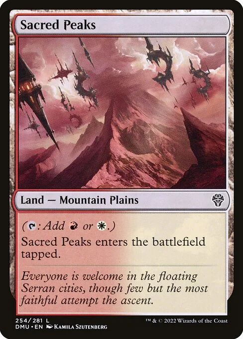 Sacred Peaks, carta Magic di tipo Land — Mountain Plains illustrata da Kamila Szutenberg