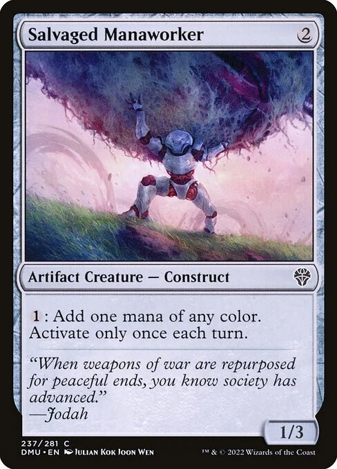 Salvaged Manaworker, carta Magic di tipo Artifact Creature — Construct illustrata da Julian Kok Joon Wen