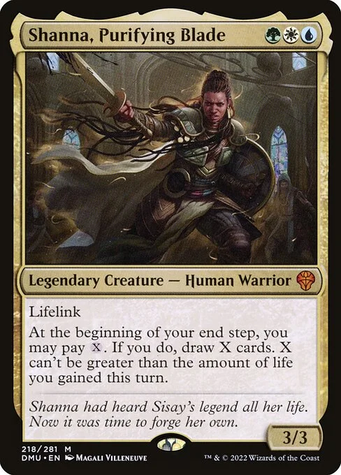 Shanna, Purifying Blade, carta Magic di tipo Legendary Creature — Human Warrior illustrata da Magali Villeneuve