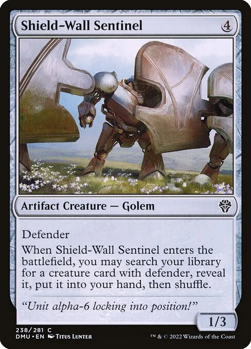 Shield-Wall Sentinel, carta Magic di tipo Artifact Creature — Golem illustrata da Titus Lunter