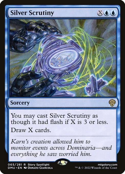 Silver Scrutiny, carta Magic di tipo Sorcery illustrata da Donato Giancola