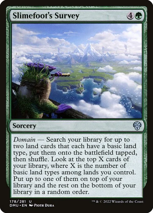 Slimefoot's Survey, carta Magic di tipo Sorcery illustrata da Piotr Dura