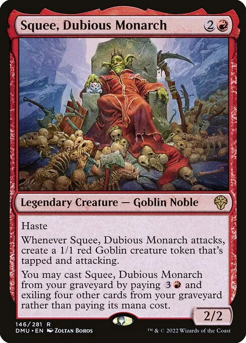 Squee, Dubious Monarch, carta Magic di tipo Legendary Creature — Goblin Noble illustrata da Zoltan Boros