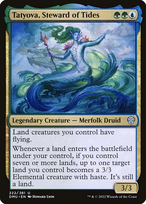 Tatyova, Steward of Tides, carta Magic di tipo Legendary Creature — Merfolk Druid illustrata da Howard Lyon