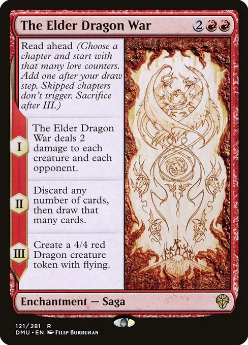 The Elder Dragon War, carta Magic di tipo Enchantment — Saga illustrata da Filip Burburan