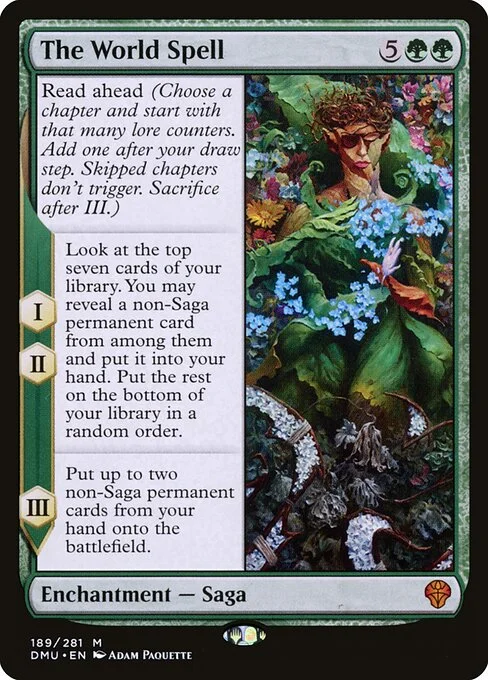 The World Spell, carta Magic di tipo Enchantment — Saga illustrata da Adam Paquette