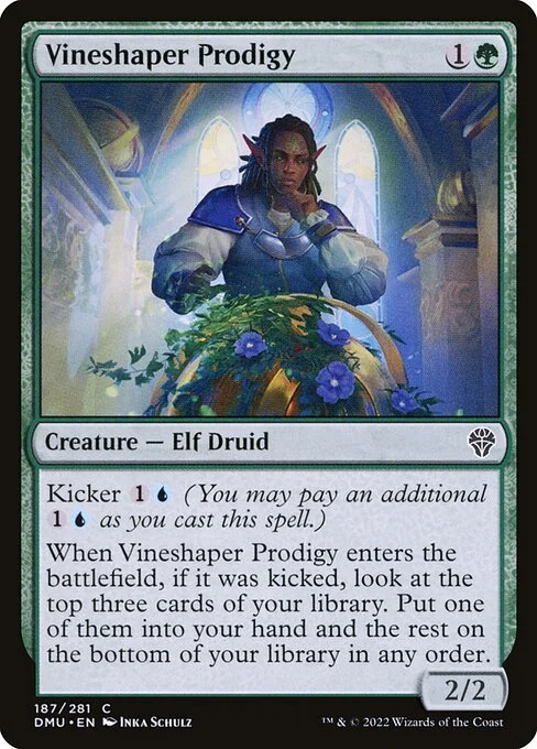 Vineshaper Prodigy, carta Magic di tipo Creature — Elf Druid illustrata da Inka Schulz