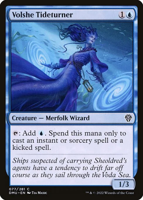 Volshe Tideturner, carta Magic di tipo Creature — Merfolk Wizard illustrata da Tia Masic