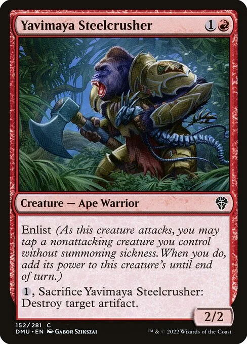 Yavimaya Steelcrusher, carta Magic di tipo Creature — Ape Warrior illustrata da Gabor Szikszai